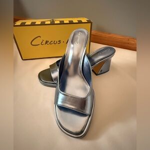 Circus by Sam Edelman Blue Metallic Block Heel Slide Mules